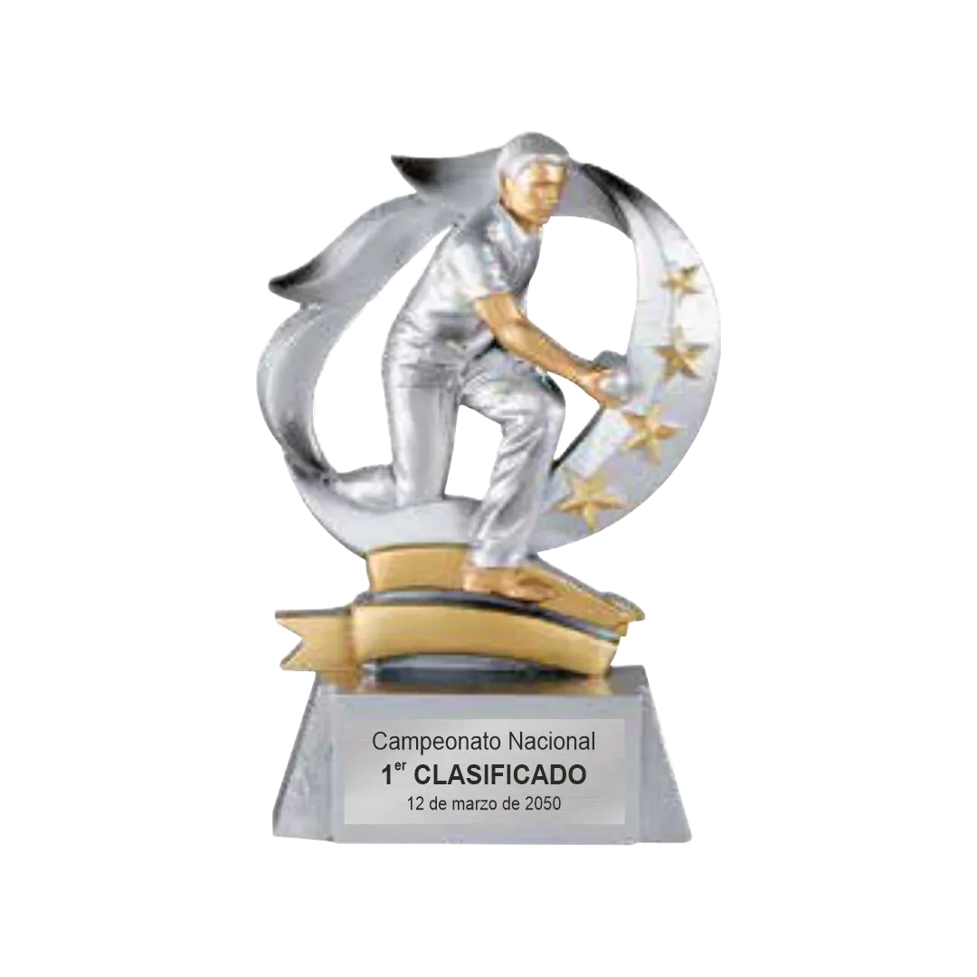 Trofeo alegórico de resina Olyros ejemplo