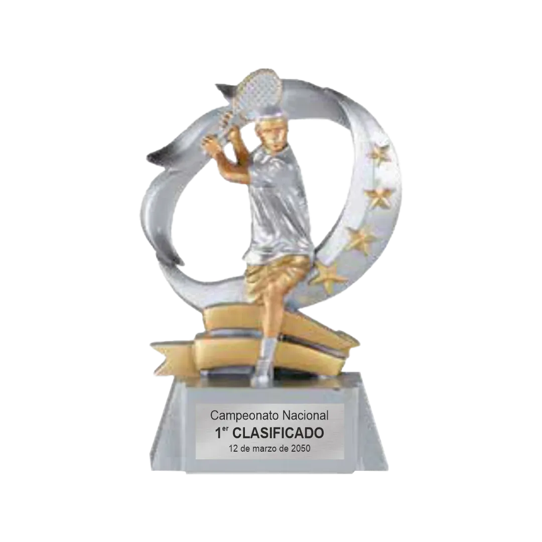 Trofeo alegórico de resina Omex ejemplo