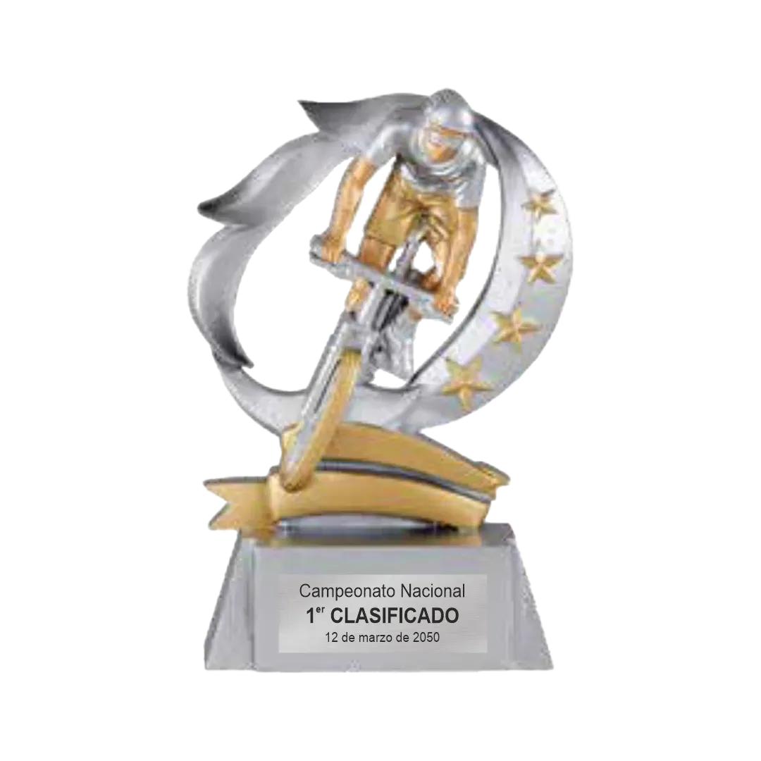 Trofeo alegórico de resina Orygos ejemplo